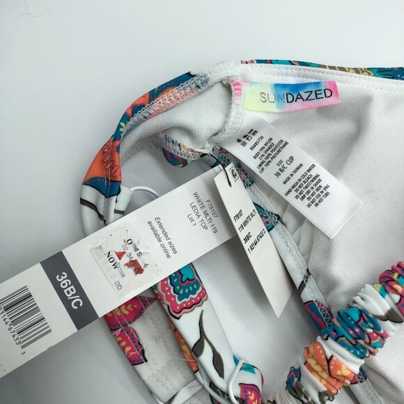 Sundazed Floral Shirred Bikini Top 36B/C White Multi-Color Adjustable Straps - Picture 5 of 6